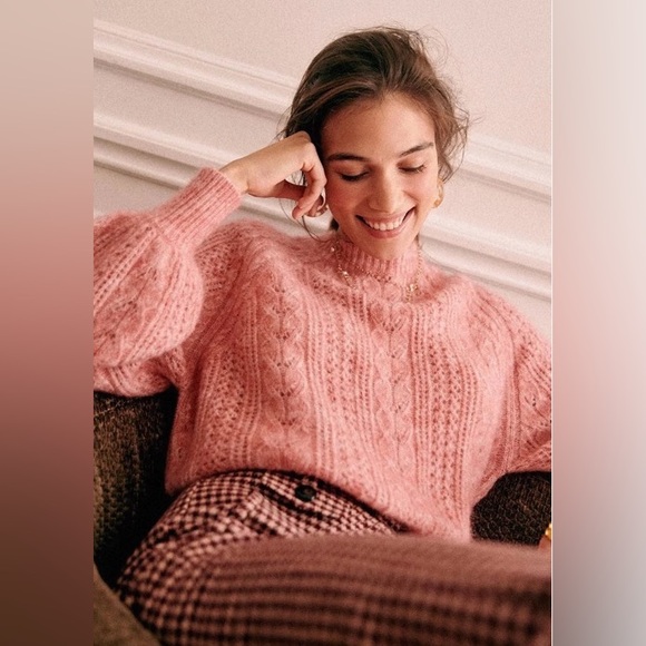 Sezane Sweaters - Sezane Pink Scarlett Cable Knit Jumper - light rosewood